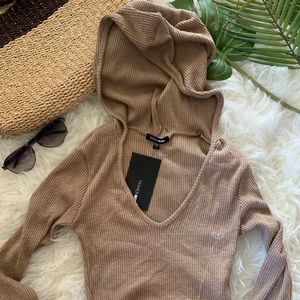 Fashion Nova crop hoodie, tan size small